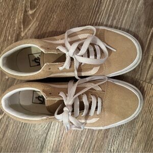 Vans Beige Suede Low-Top Sneakers with White Laces